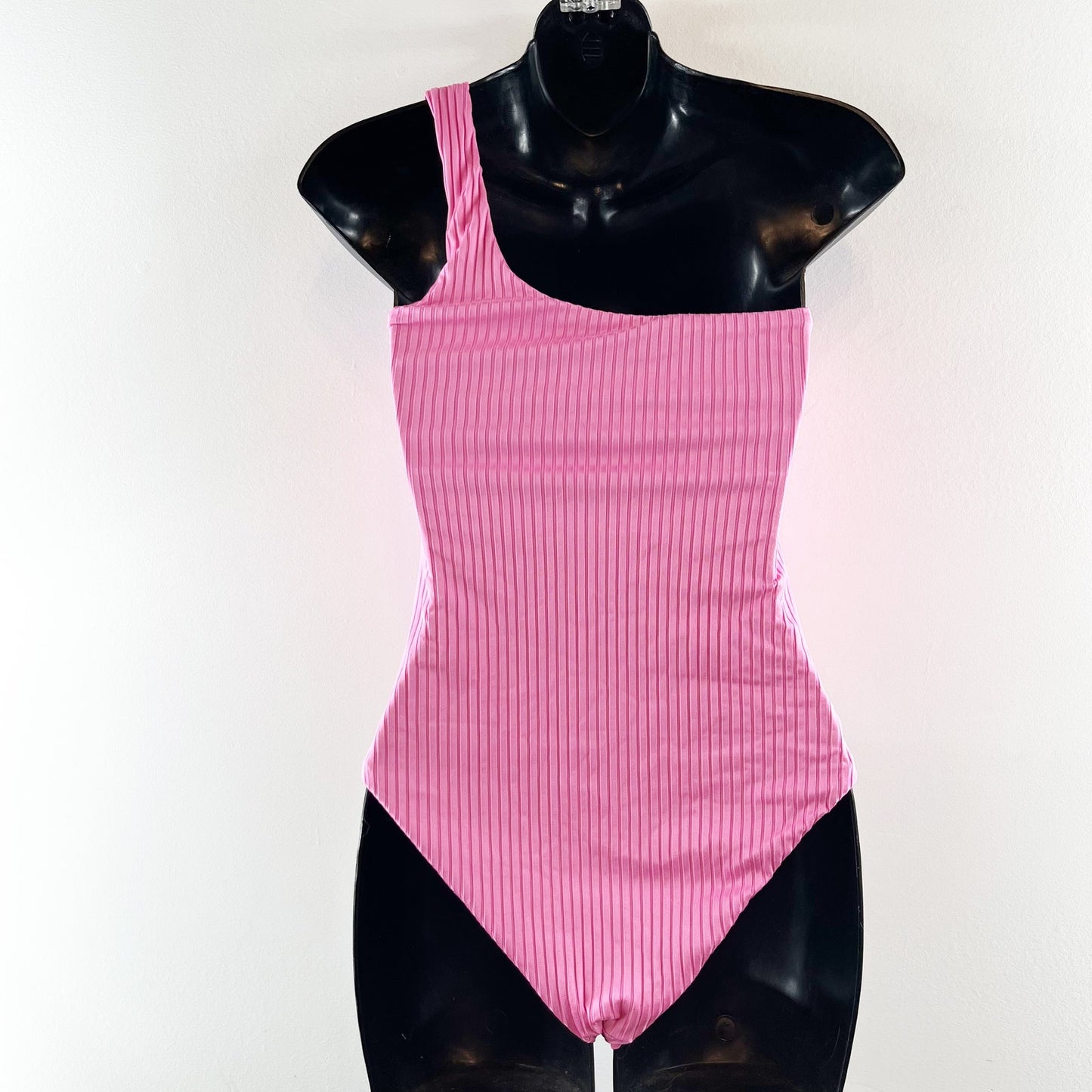 Melissa Obadash Ribbed One Shoulder One Piece Swimsuit Pink 6
