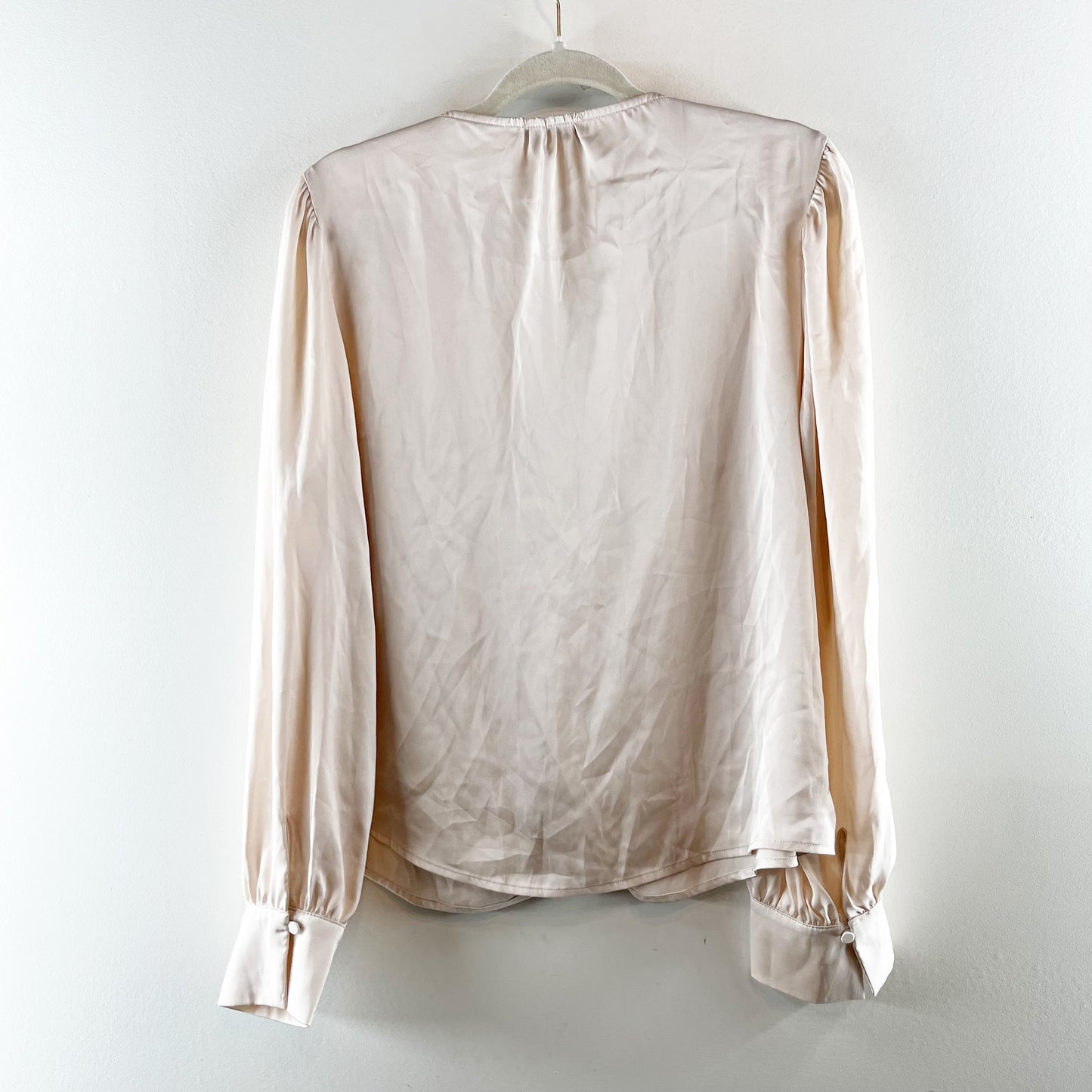 Evereve Ariella Lace Trim Long Sleeve Button Up Satin Blouse Top Champagne Large
