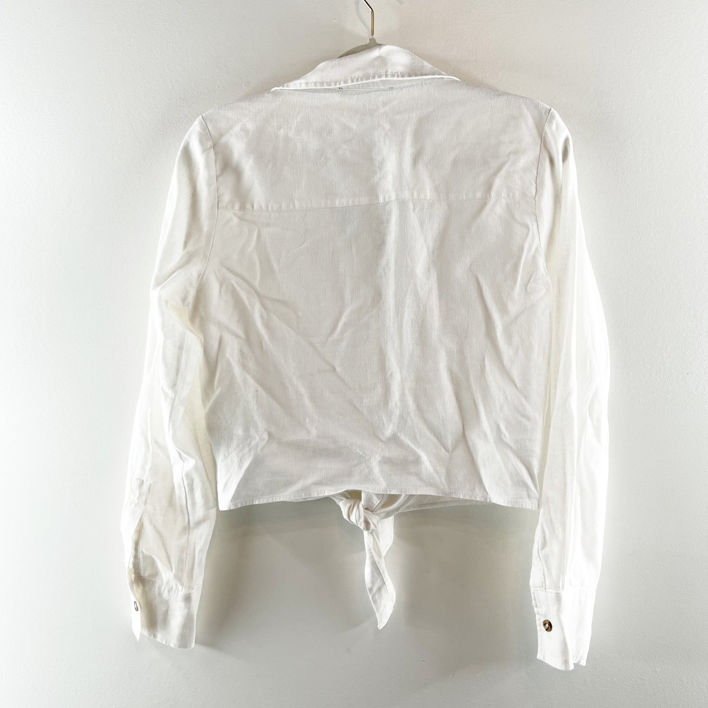 Sanctuary Utility Long Sleeve Chest Pocket Tie-Front Button-Up Shirt White XS