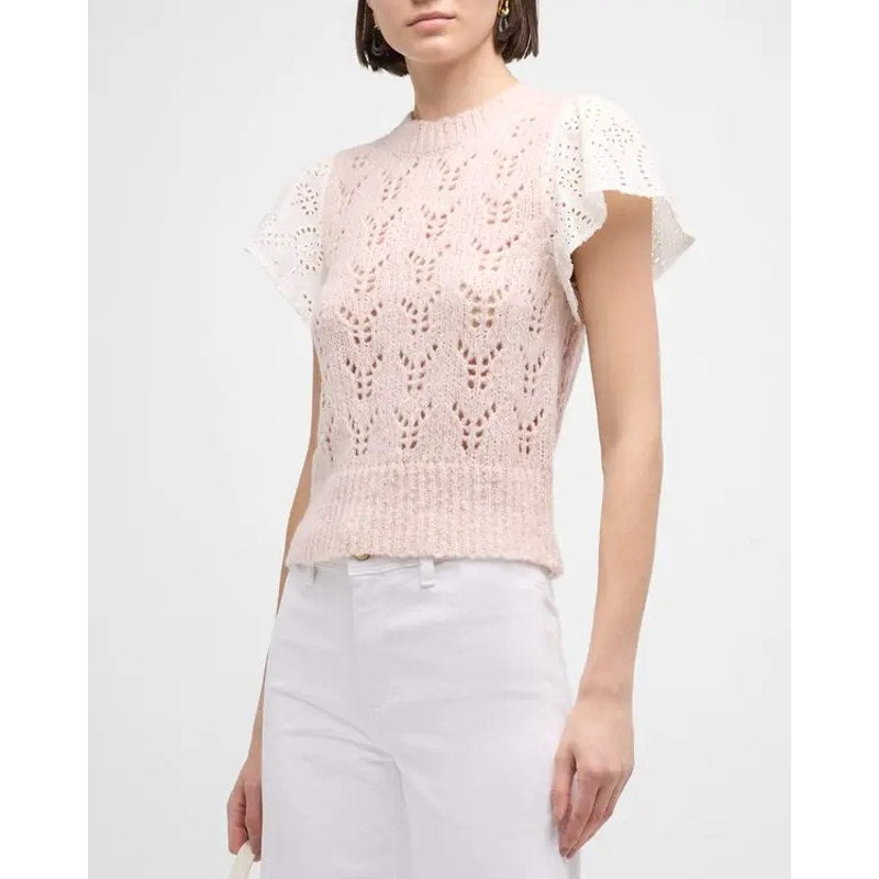 Rails Everly Pointelle Knit Flutter-Sleeve Sweater Top Maueve Pink Small