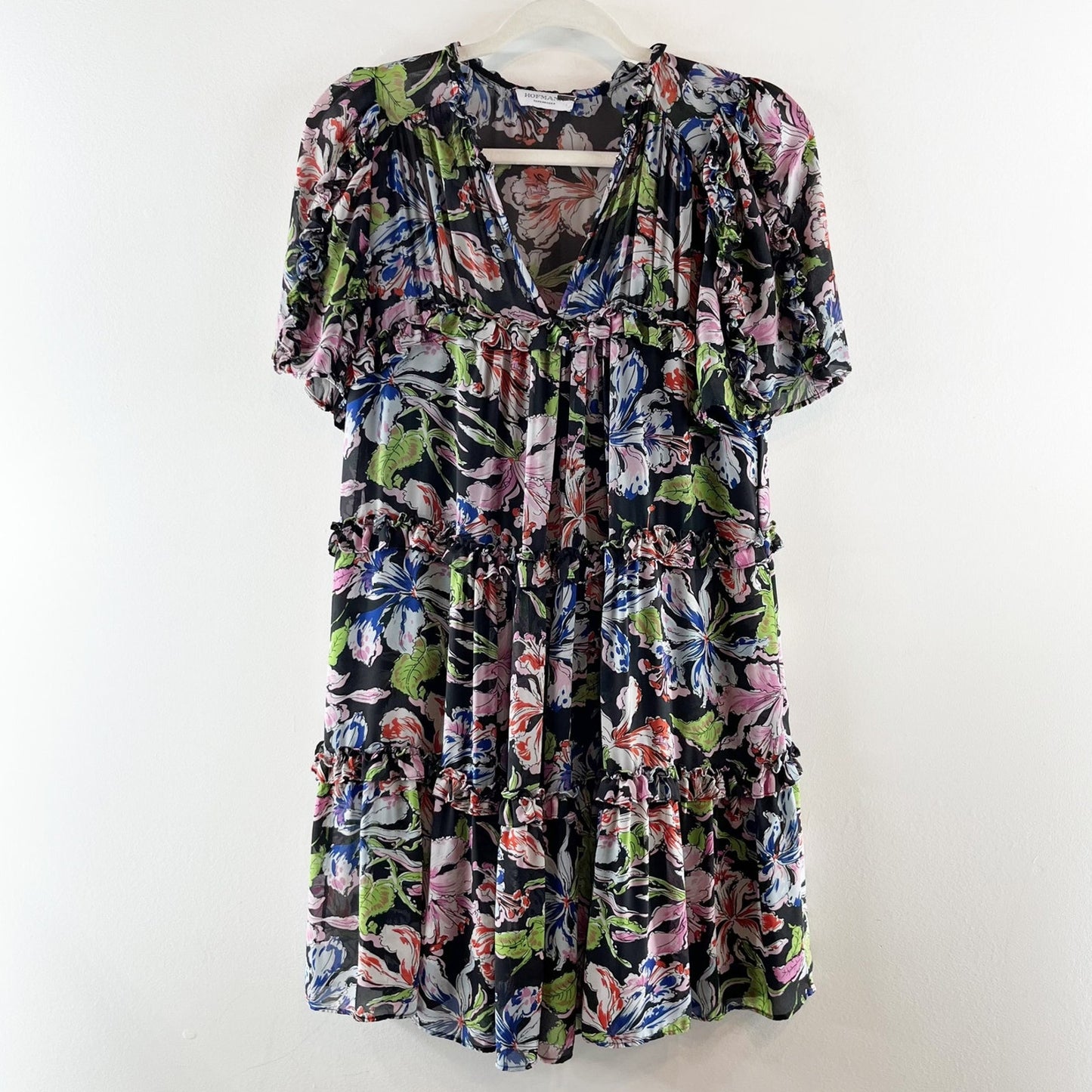 Hofmann Copenhagen Jenna Floral Print V-Neck Mini Dress Black Multi 34