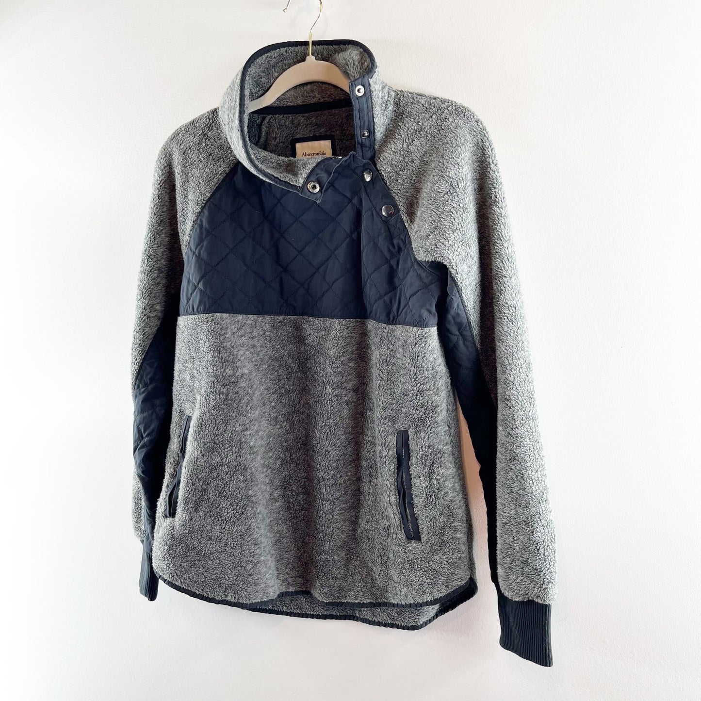 Abercrombie & Fitch Asymmetrical Snap Fleece Jacket Gray Blue Small
