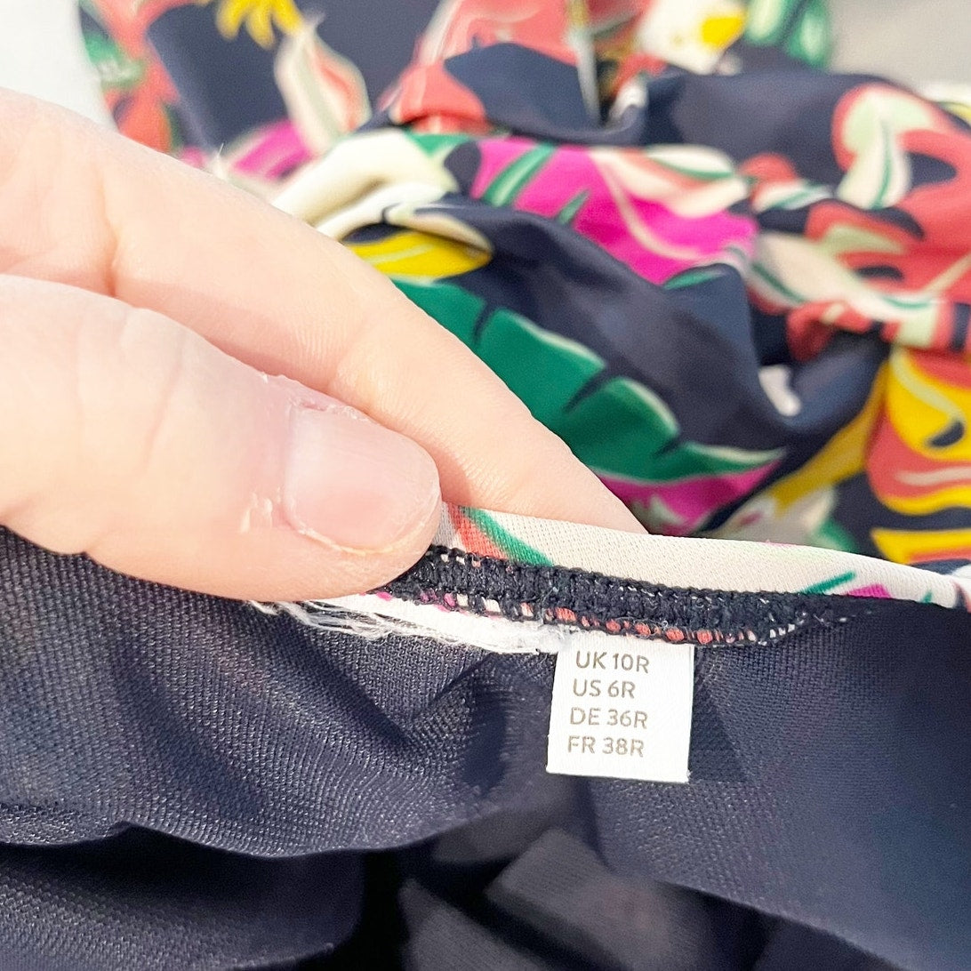 Floral Tropical Parrot V Neck One Piece Ruched Bathing Suit Navy Blue Pink 6