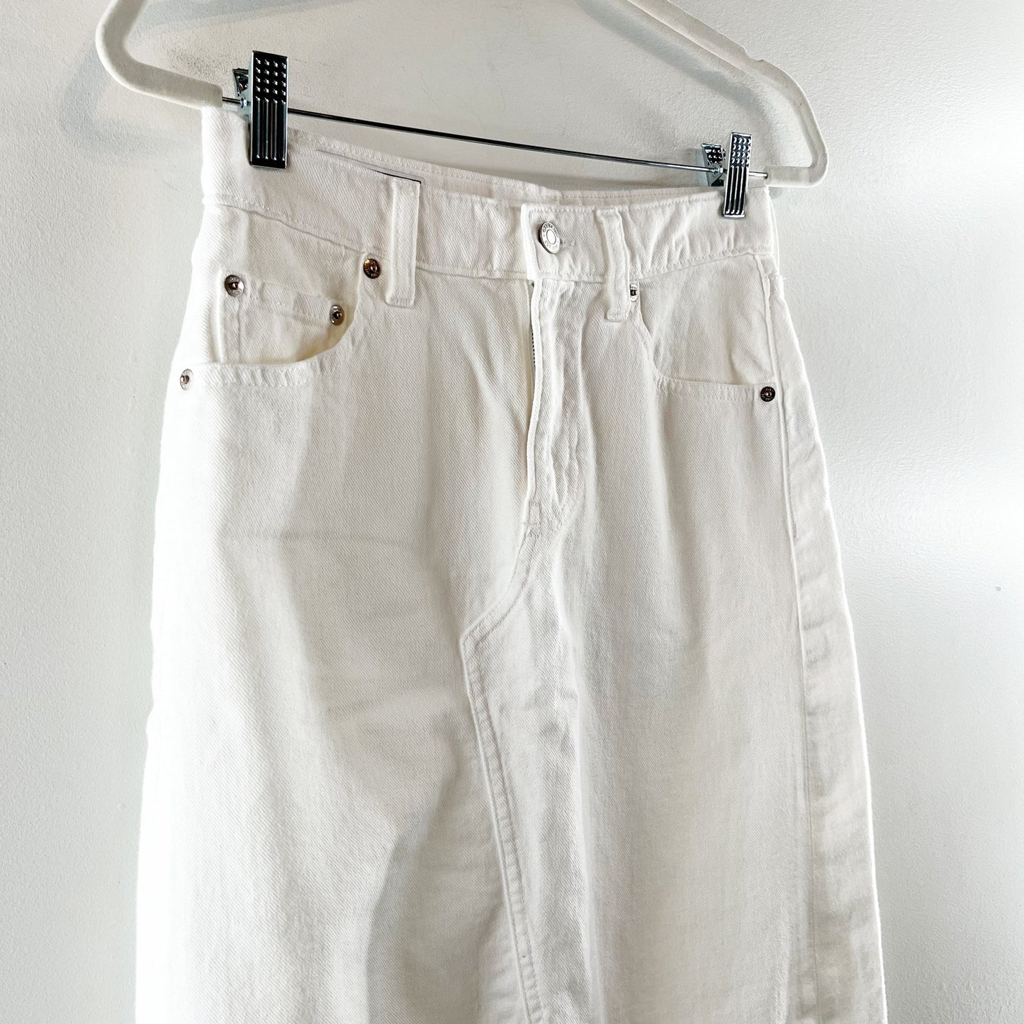 GAP Cotton A Line Raw Hem Slit Denim Midi Skirt White 2 / 26