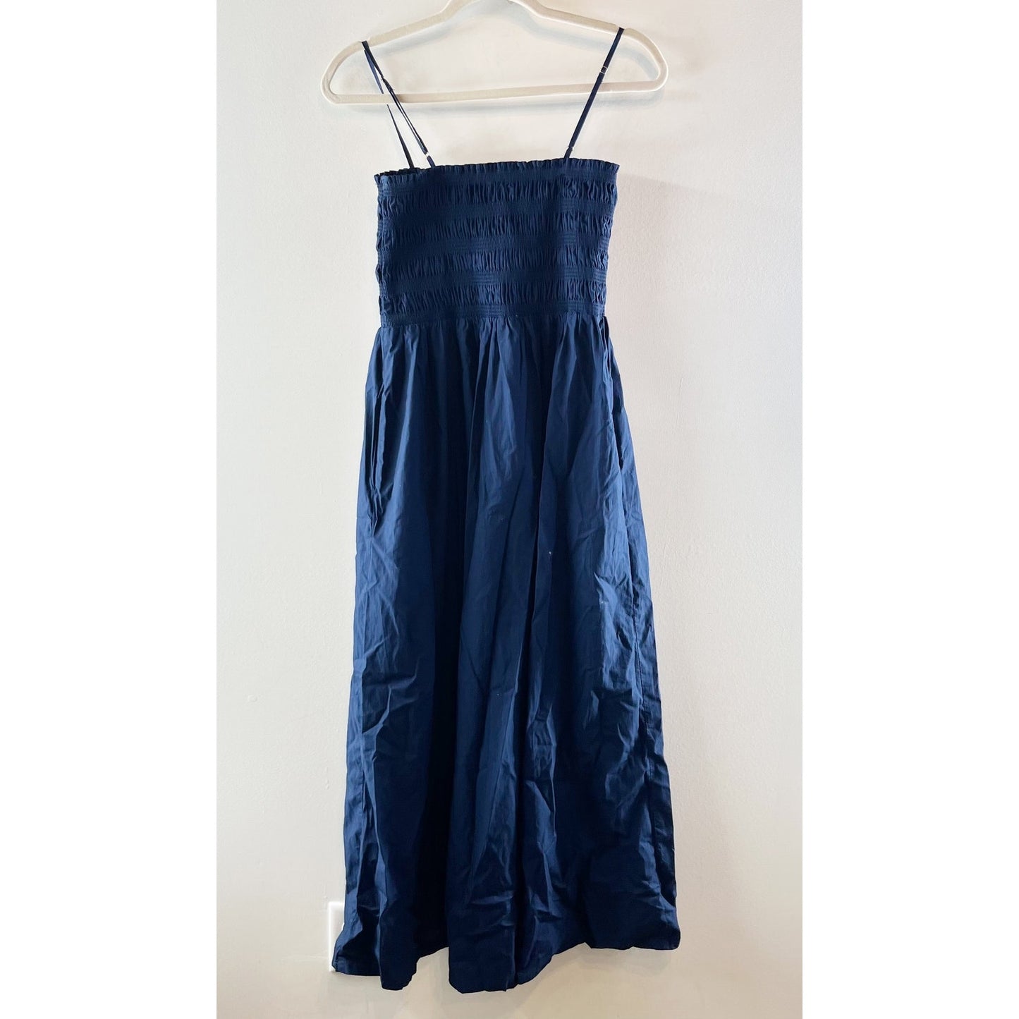 LOFT Smocked Bodice Square Neck Sleeveless Midi Sundress Dress Navy Blue Small