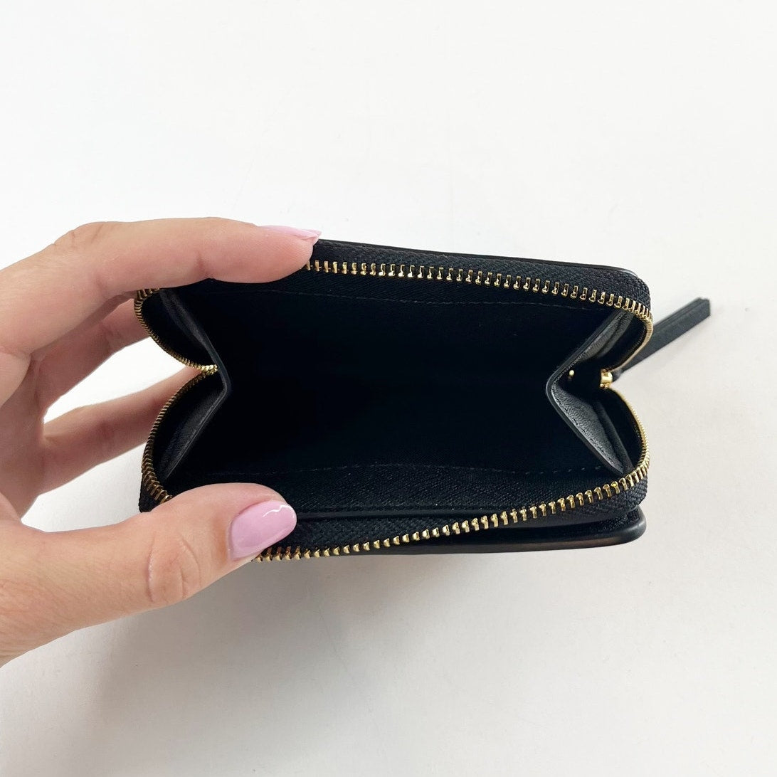 Tory Burch Emerson Saffiano Leather Mini Folded Wallet Black Gold