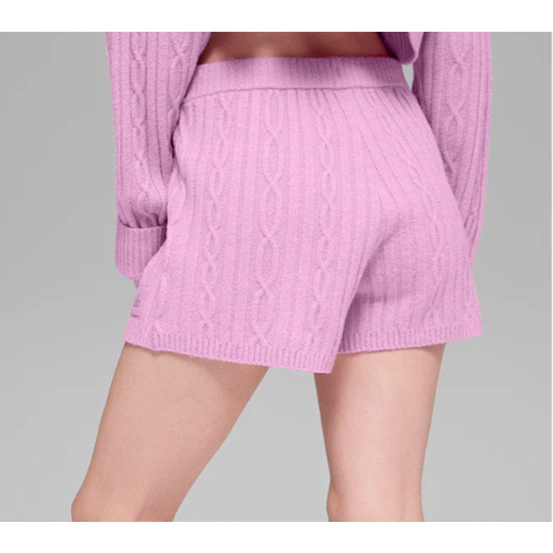 Alo Cable Knit Winter Bliss Short Candy Heart Pink Small