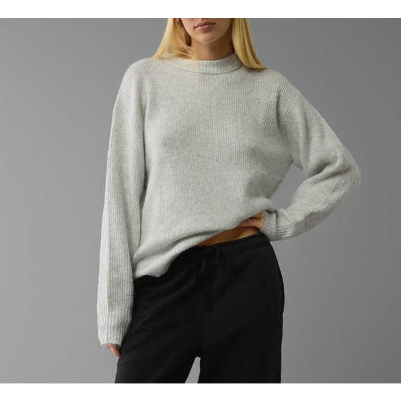 American Eagle Crewneck Ribbed Soft Long Sleeve Sweater Gray Small