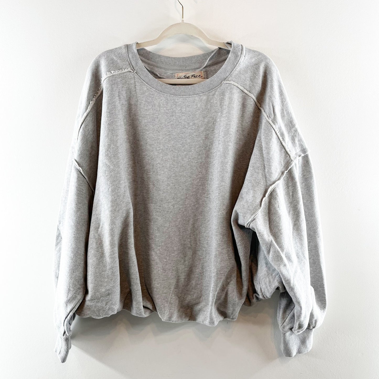Free People Bubble Up Dropped Shoulder Oversized Pullover Sweatshirt Gray Medium