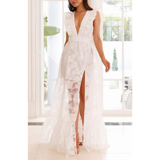 Hello Molly Sweeter Than Life Ruffle Floral Maxi Dress White Large