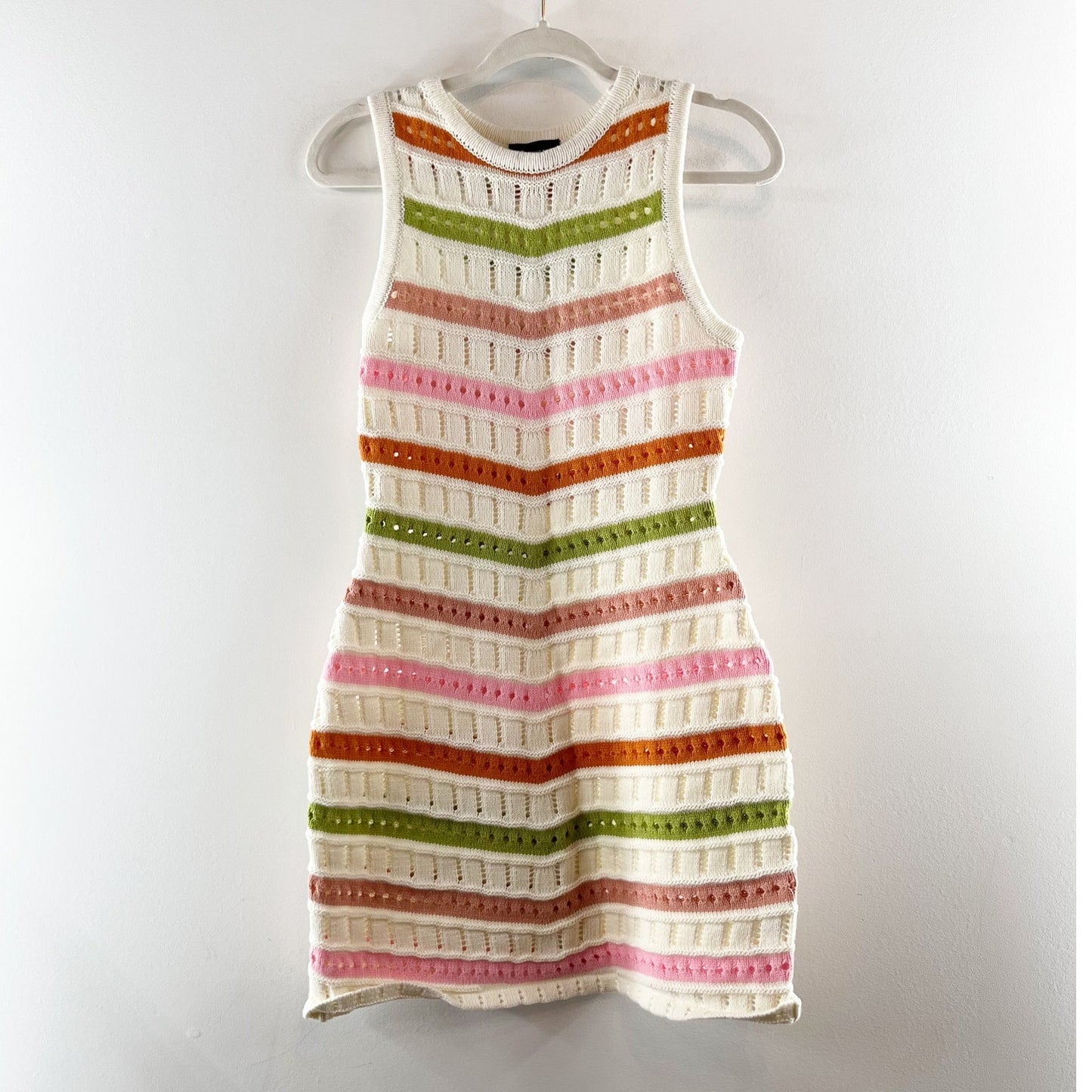 VICI Reyna Chevron Print Tank Mini Dress Multicolor White Medium