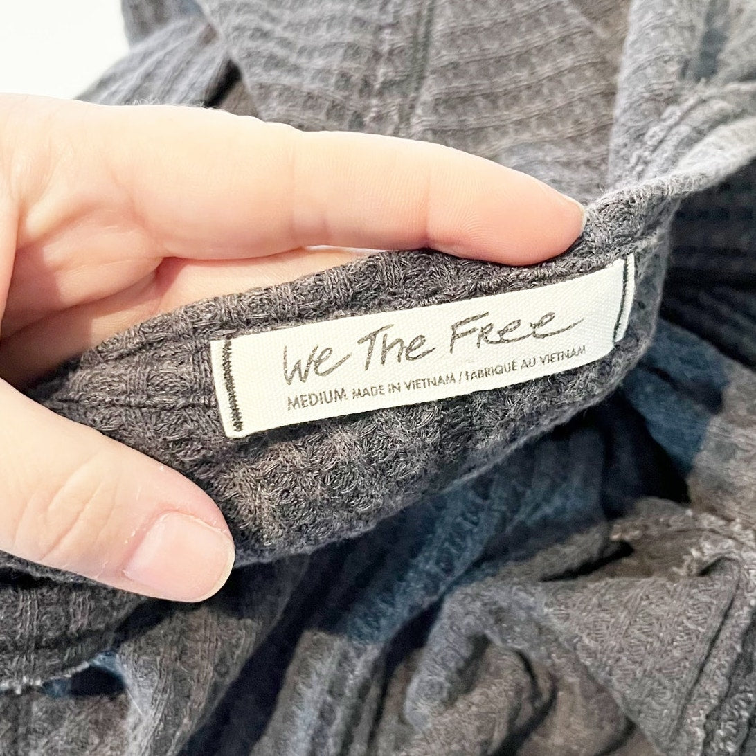 Free People Coraline Long Sleeve V-Neck Thermal Top Charcoal Black Medium