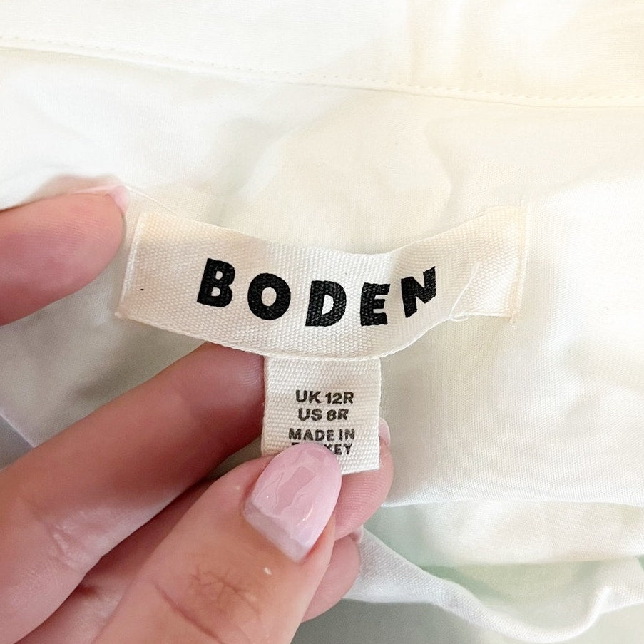Boden Kate Sleeveless Belted Midi Shirt Dress White Red Blue 8