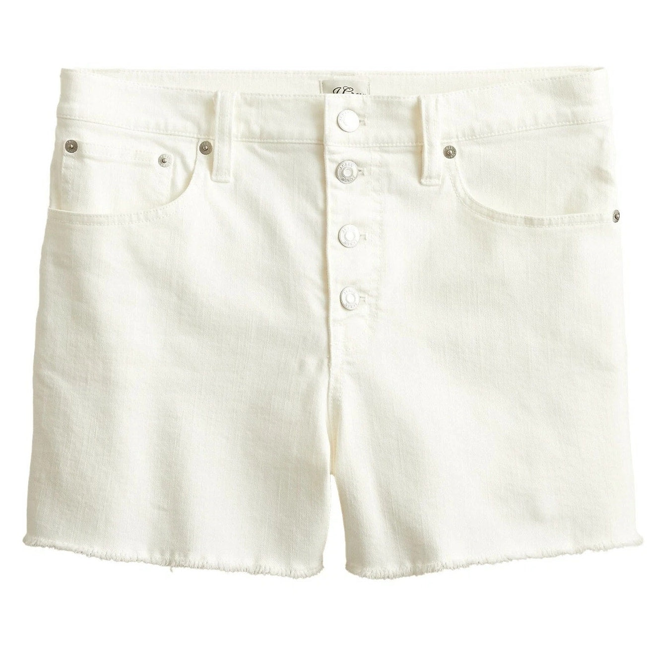 J. Crew High-Rise Raw Hem Stretch Denim Button Fly Jean Shorts Cream 28