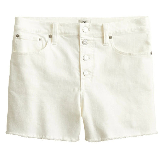 J. Crew High-Rise Raw Hem Stretch Denim Button Fly Jean Shorts Cream 28