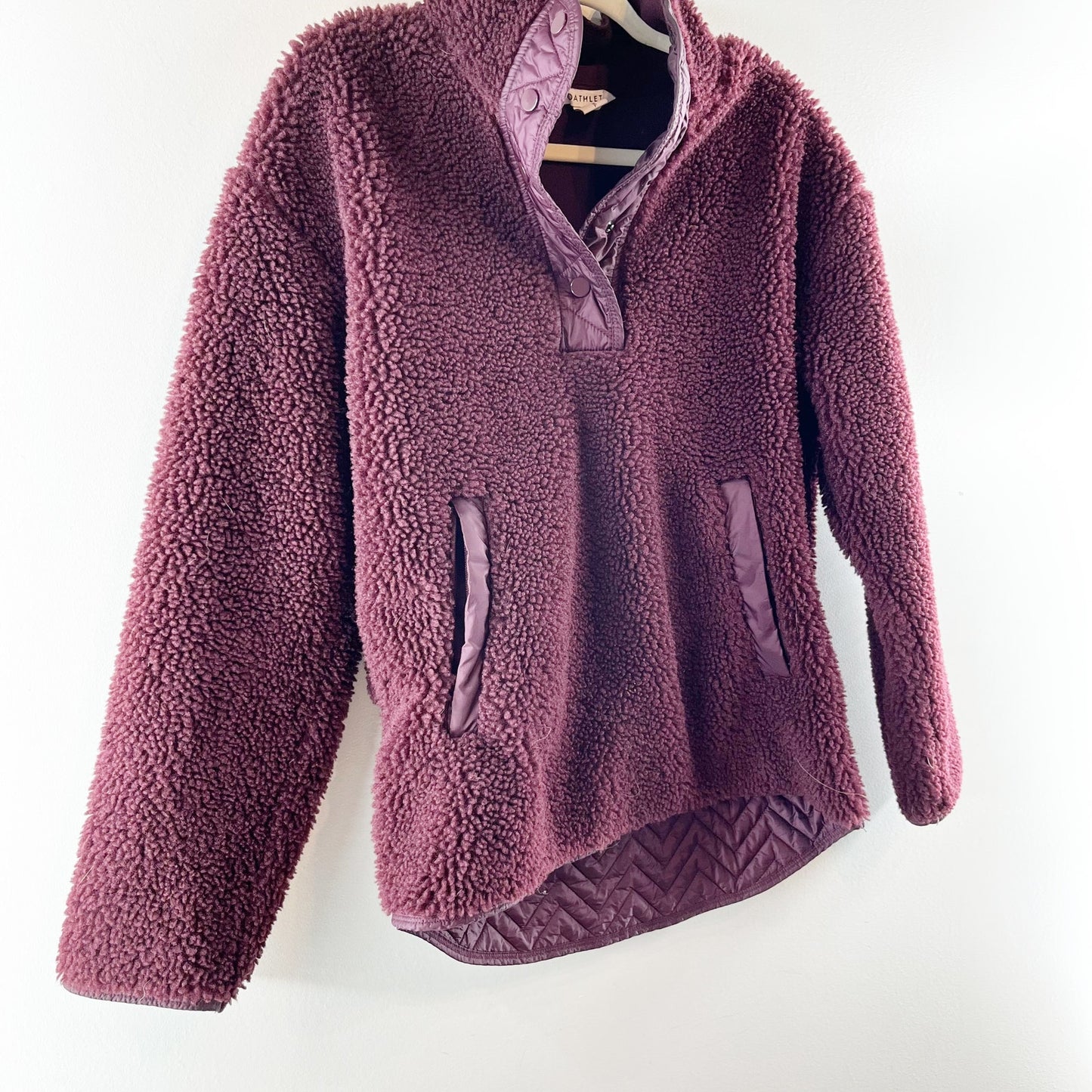 Athleta Cozy Sherpa Snap Oversized Fleece Jacket Burgundy Small