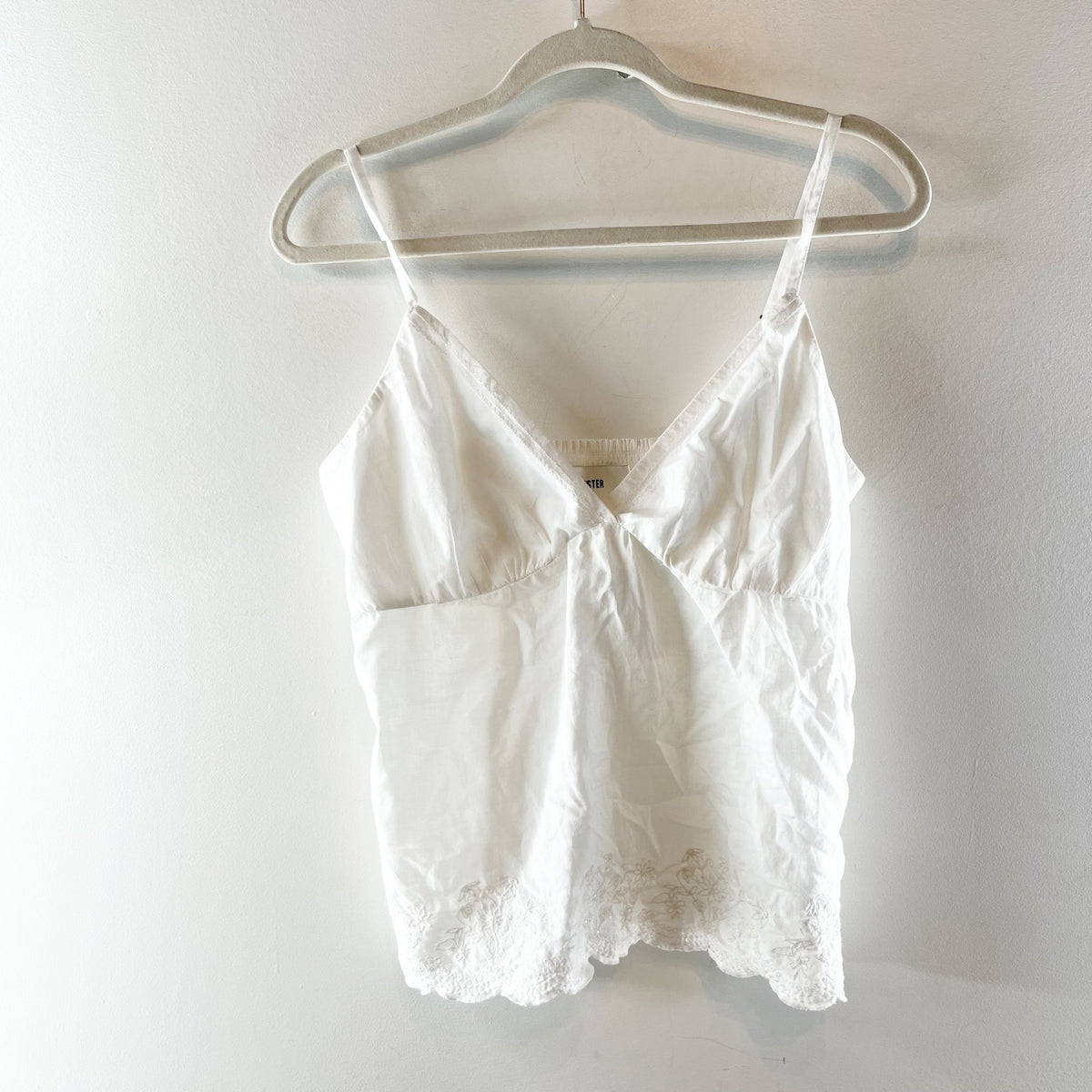 Hollister V Neck Babydoll Embroidered Cami Tank Top White Medium