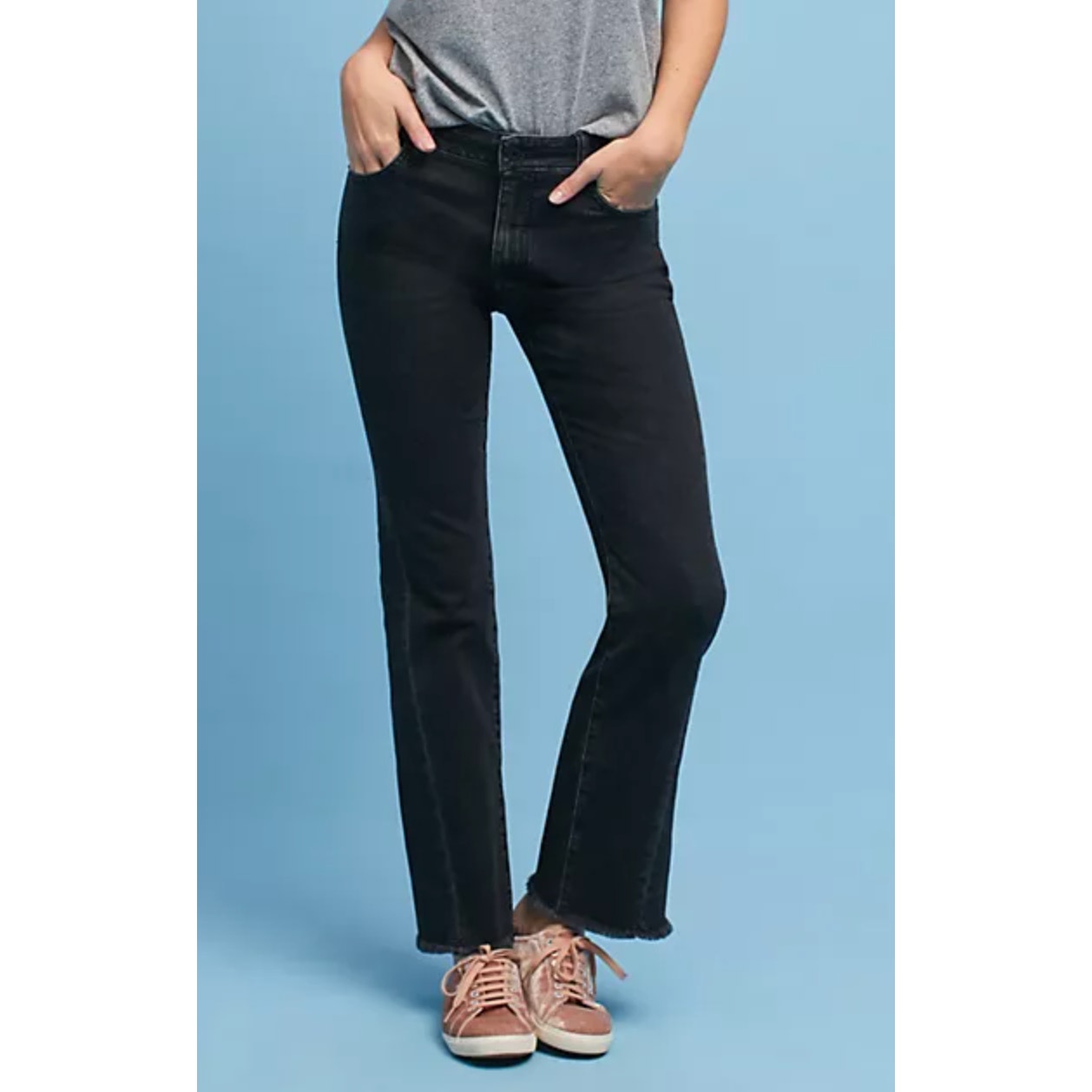 Pilcro and The Letterpress Anthropologie High Rise Ram Hem Flare Jeans Black 30
