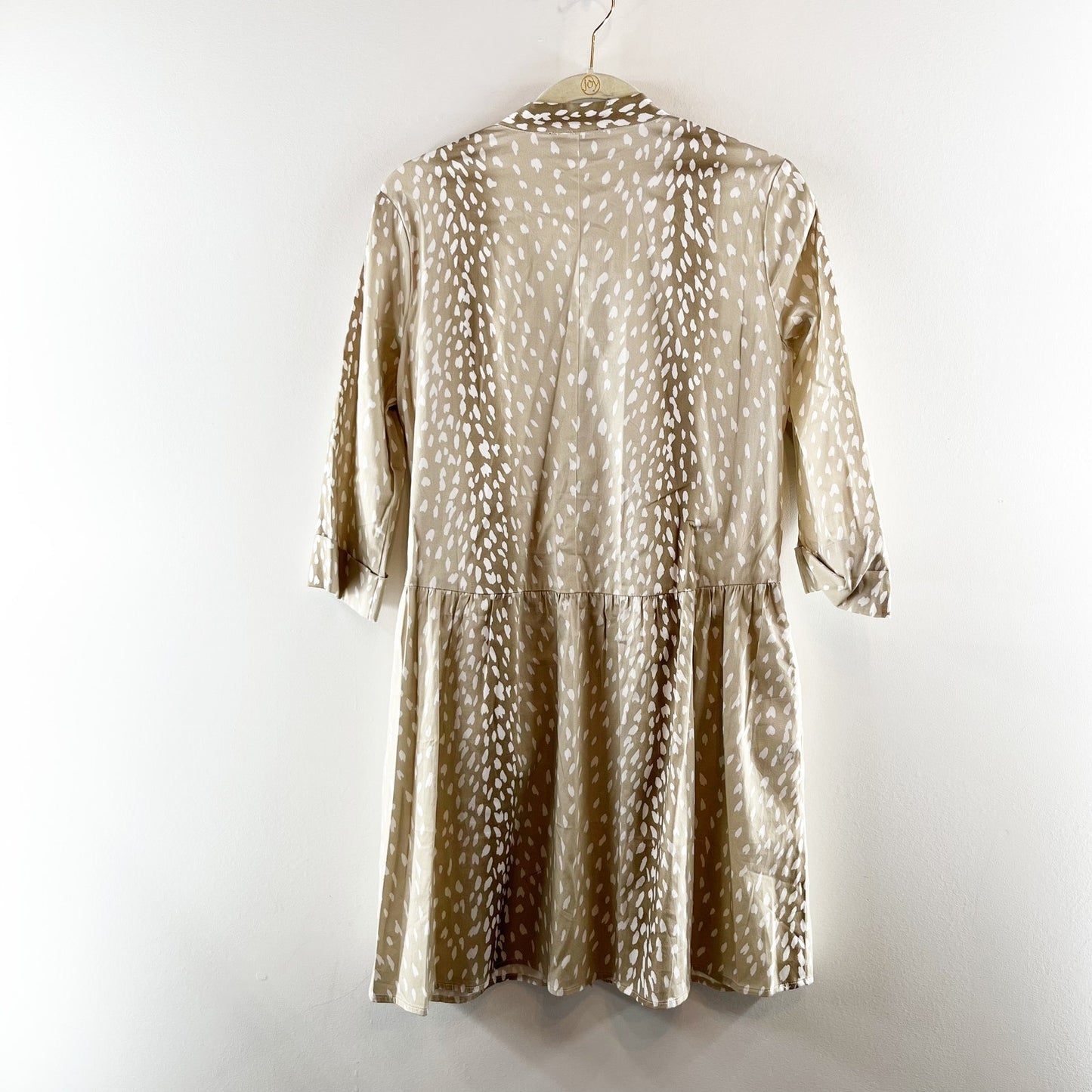 Tuckernuck Antelope Royal Animal Print 3/4 Sleeve Mini Shirt Dress Beige Tan XS