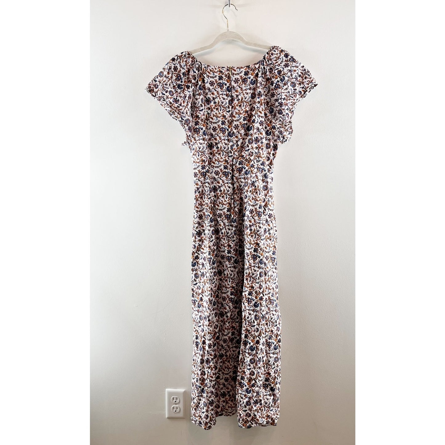 Cleobella Briar Ankle Floral Maxi Short Ruffle Flutter Sleeve Dress Maroon M