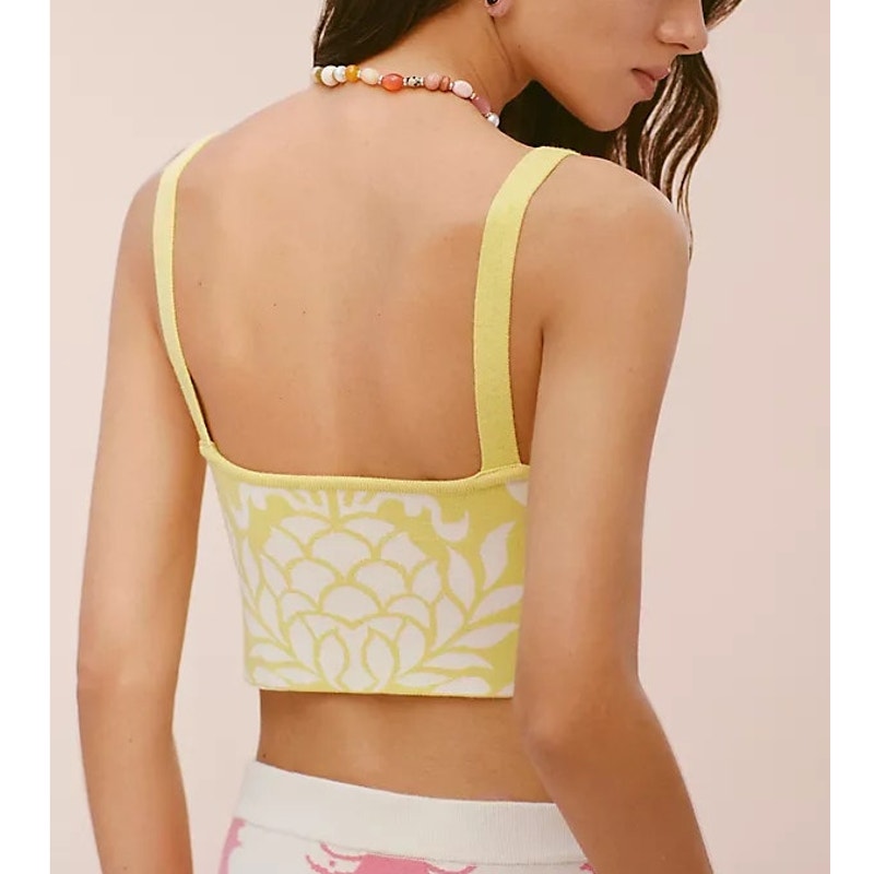 Celandine Pineapple Sleeveless Square-Neck Knit Crop Top Chartreuse Small