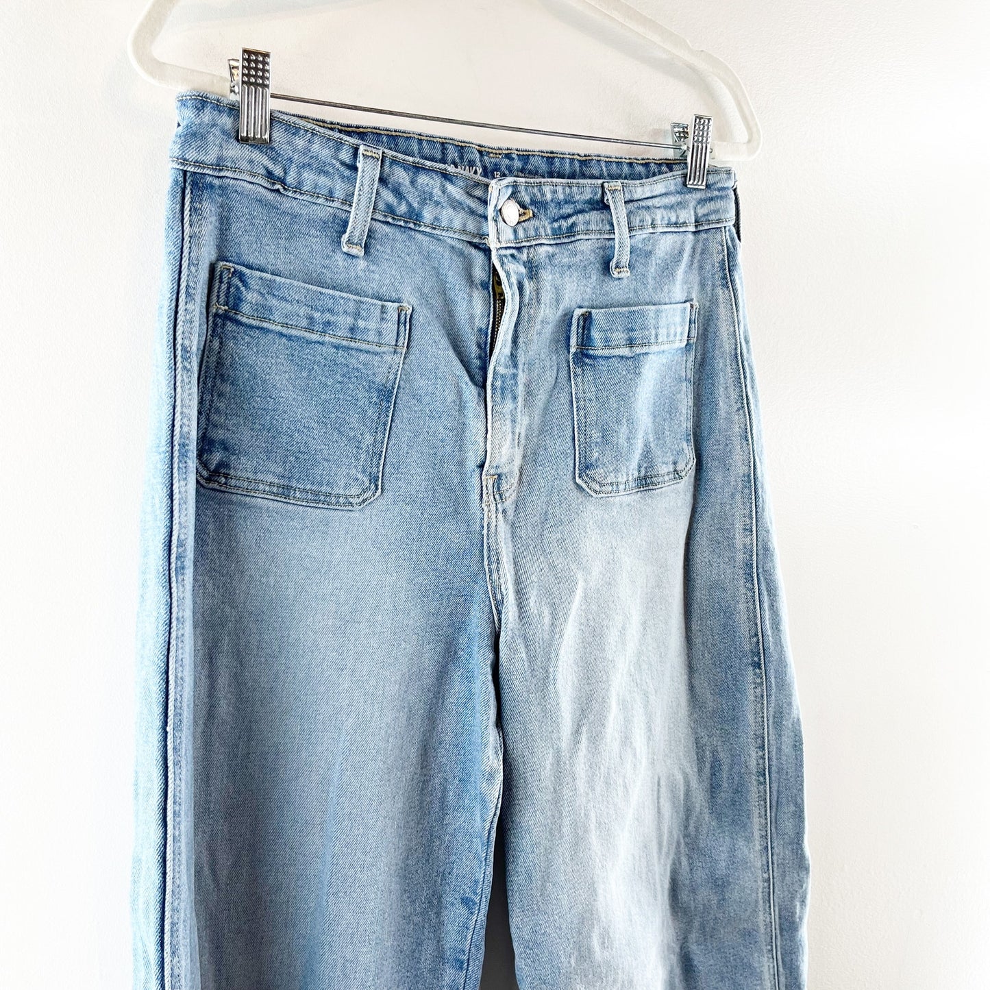 Old Navy Extra High Waisted Trouser Patch Pocket Wide Leg Jeans Blue 12