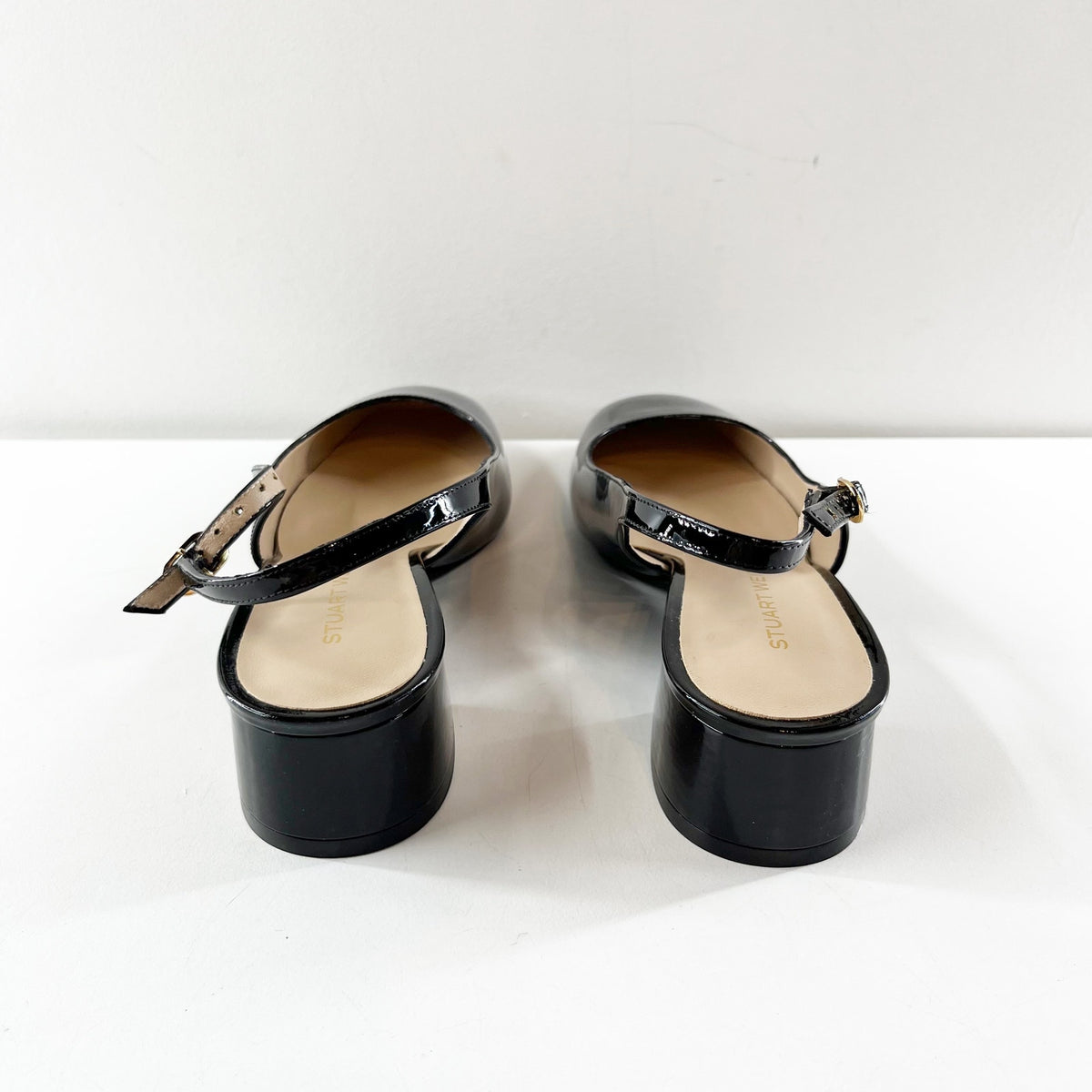 Stuart Weitzman Maeve Slingback Pump Heels Patent Leather Black 9.5