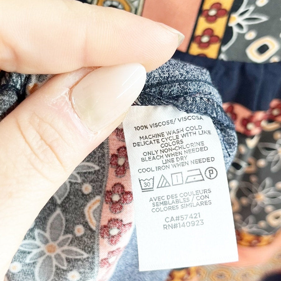 LOFT Foulard Long Sleeve Striped Tunic Mini Boho Dress Blue Orange Small