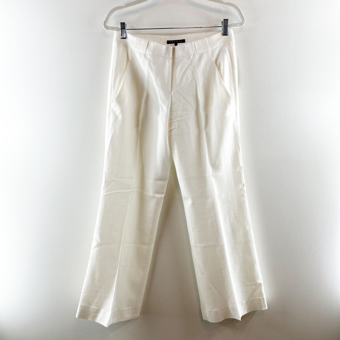 Theory Nayilla Sauve Stretch Linen Wide Leg Pants White 6