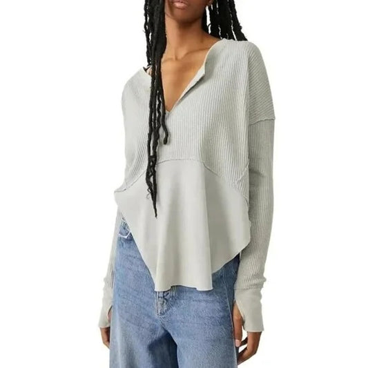 Free People We the Free Monterey Thermal Waffle Tunic Top Polar Fog Gray XS