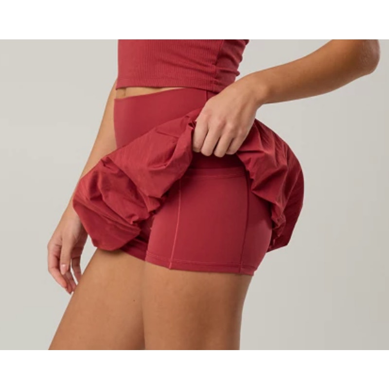 Aerie Offline Real Me Bubble Mini Skort Skirt Summer Burgundy Red Small