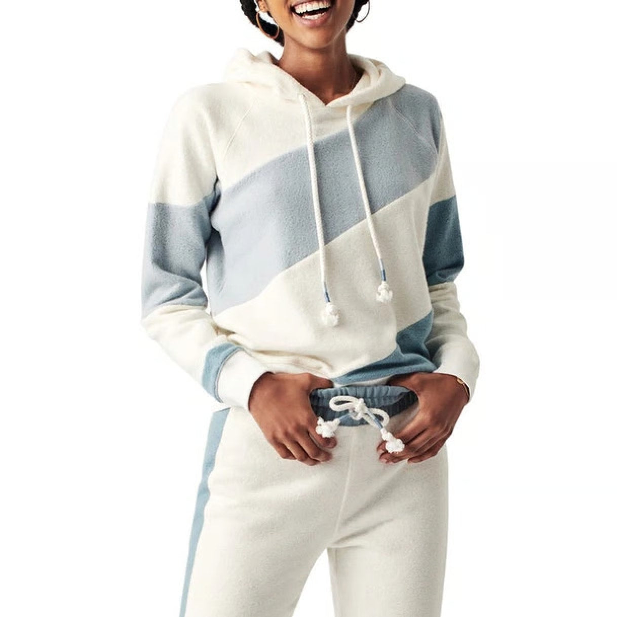 Faherty Ripple Stripe Long Sleeve Hoodie Sea Breeze Blue White Small