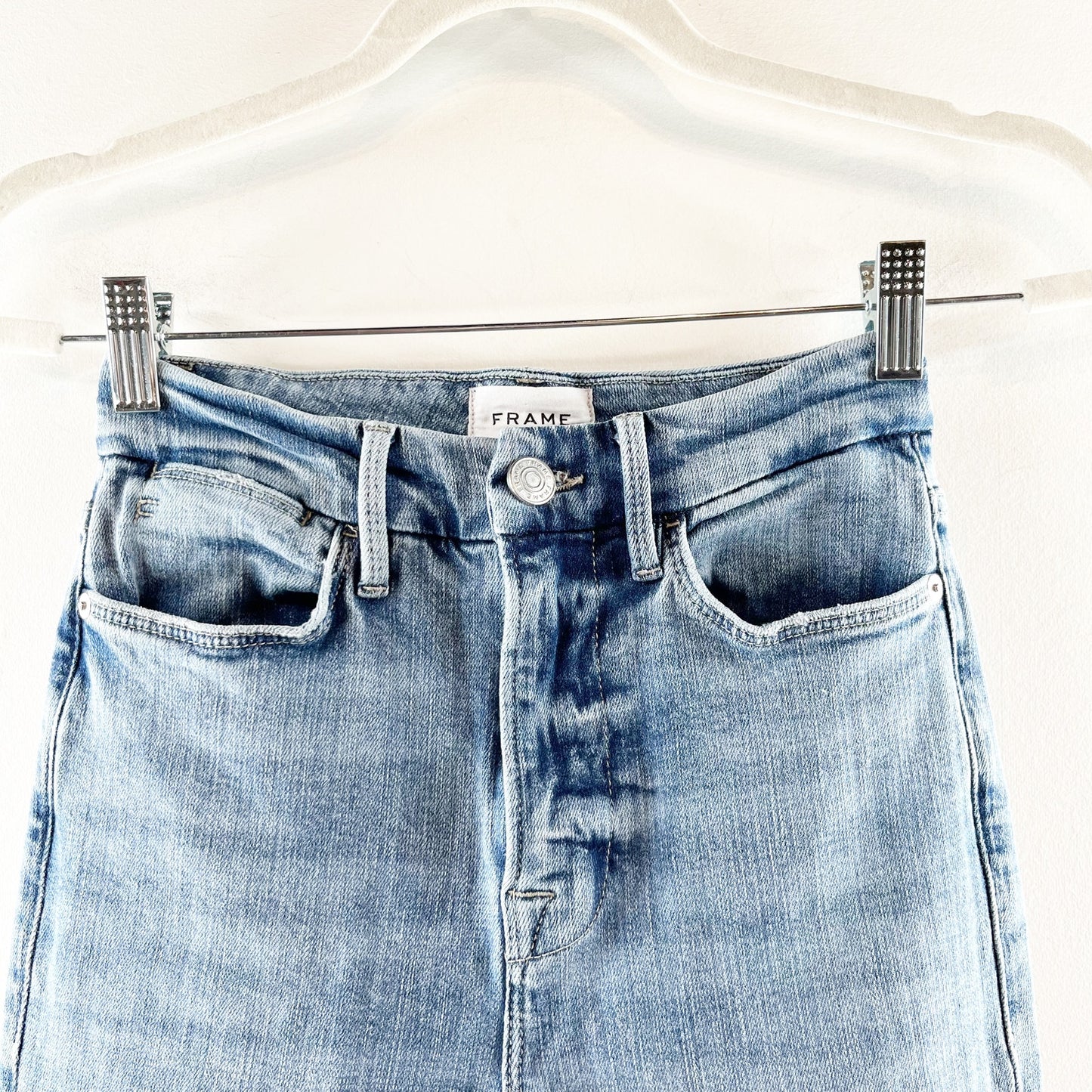 FRAME Le Super High Flare Raw Hem Frayed Jeans Blue 25 / 0