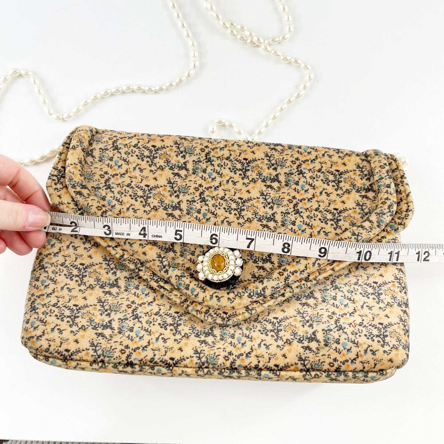 Anthropologie Francesca Floral Velvet Clutch Pearl Chain Strap Crossbody Purse