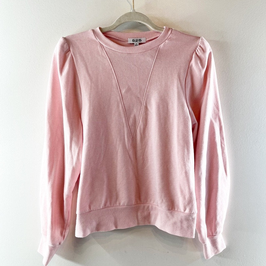 525 Puff Sleeve Crewneck Pullover Sweatshirt Light Pink Medium