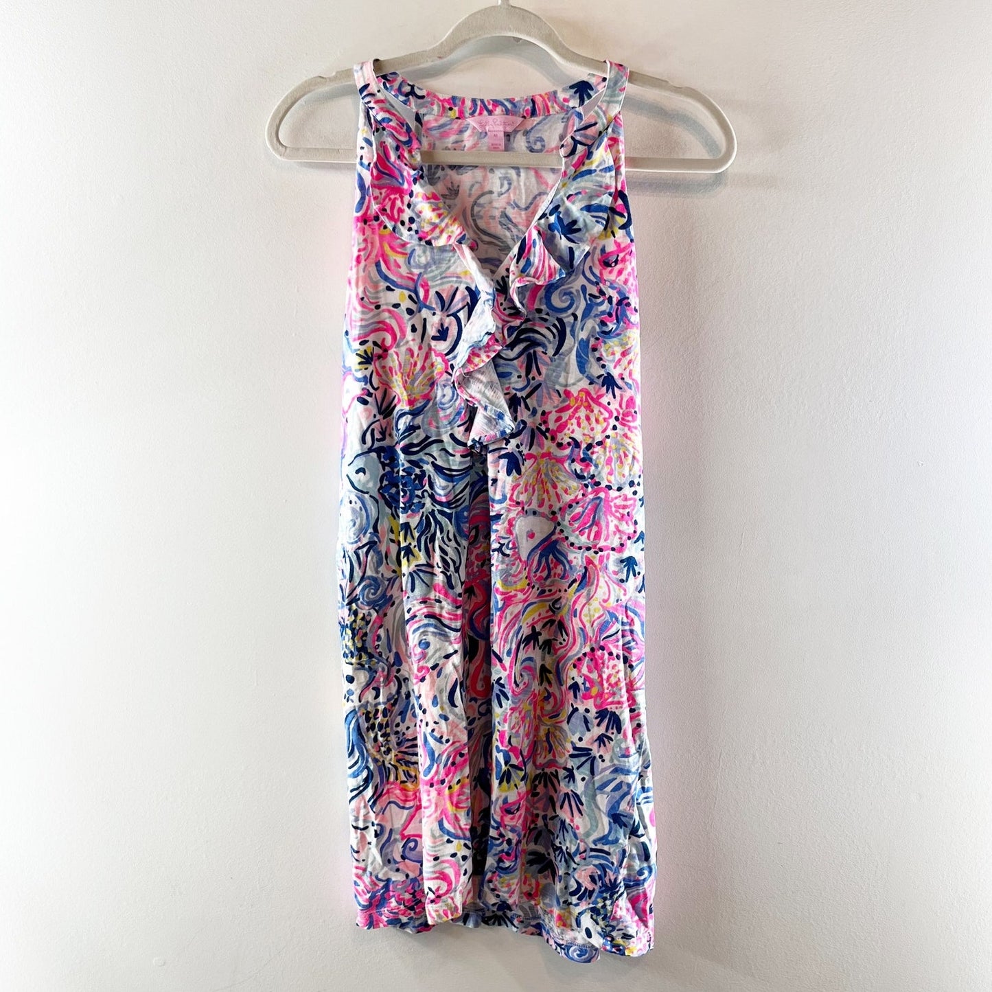 Lilly Pulitzer Shay Tropical Sleeveless Ruffle Mini Dress So Sofishticated Med