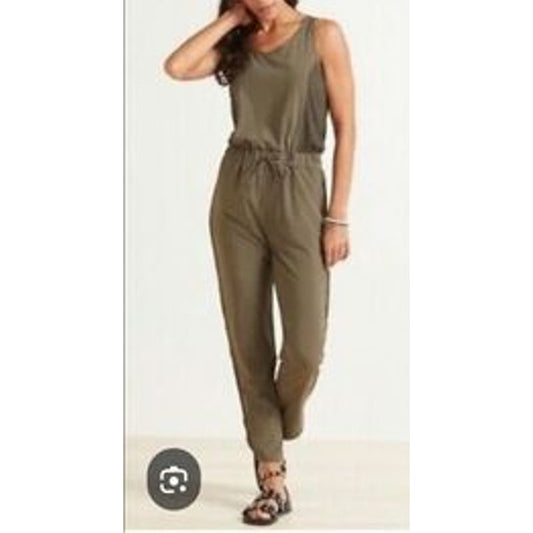 Peyton Jensen Sleeveless Scoop Neck Straight Leg Jumpsuit Olive Green XS