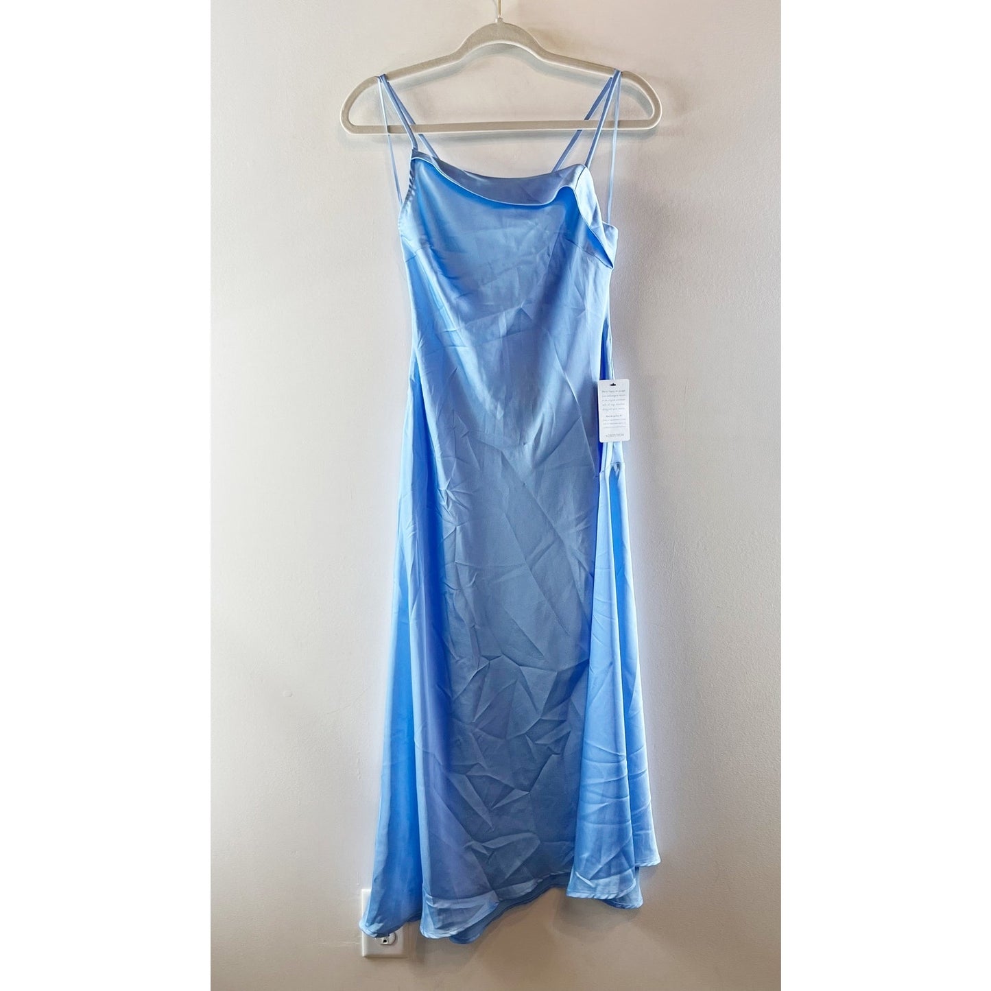ASTR Midi Satin Gaia Slip Dress in Sky Blue Small