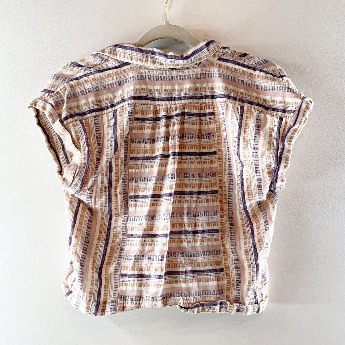 Anthropologie Cropped Short Sleeve Sleeve Striped Boxy Tee Shirt Top Cream XS