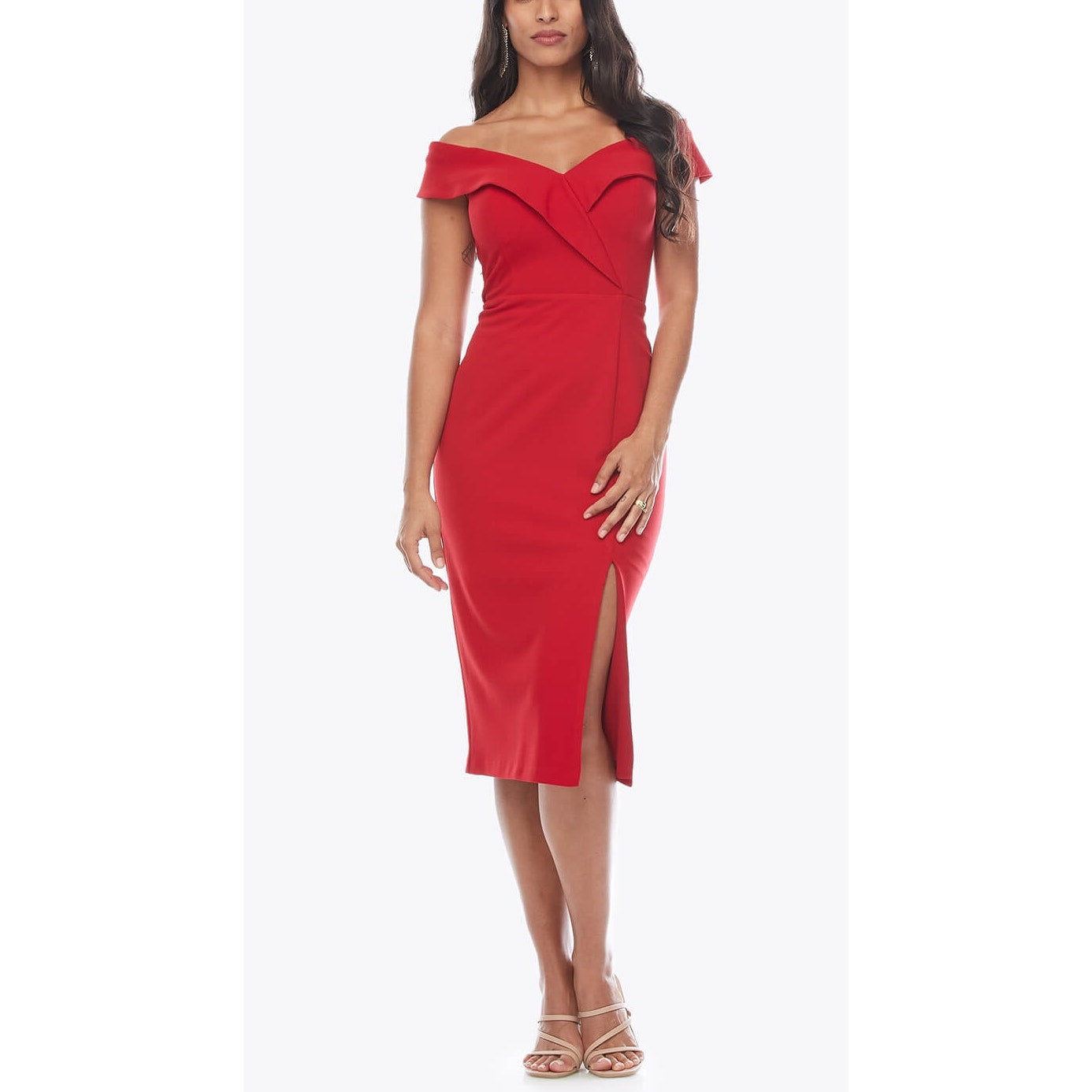 Bardot Off The Shoulder Midi Bodycon Pencil Dress Red XS