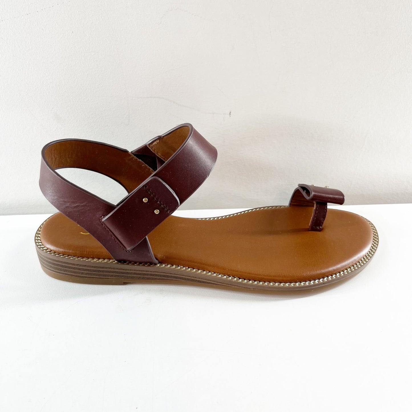Franco Sarto Geranio Leather Toe Ring Flat Sandals Brown 7.5