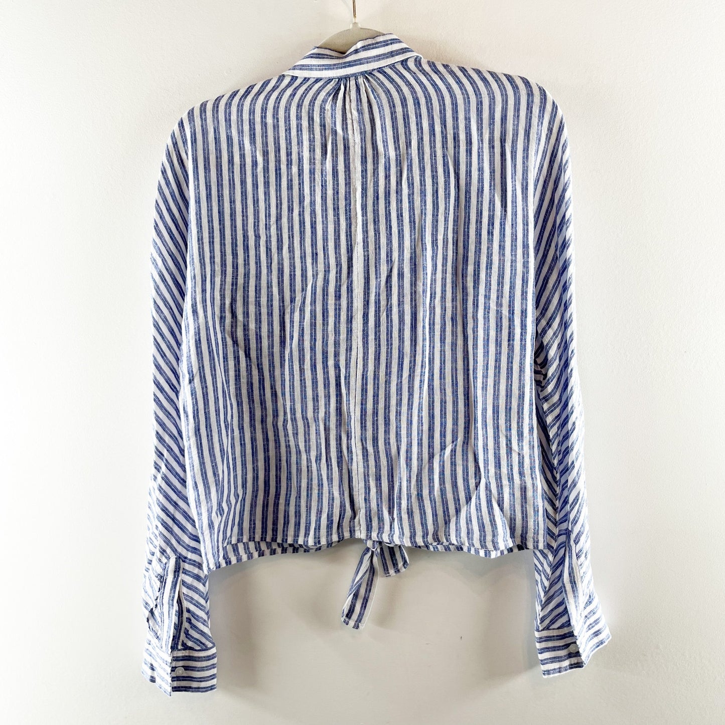Rails Rylan Button Up Striped Linen Blend Tie Front Shirt Atlas Stripe Blue S
