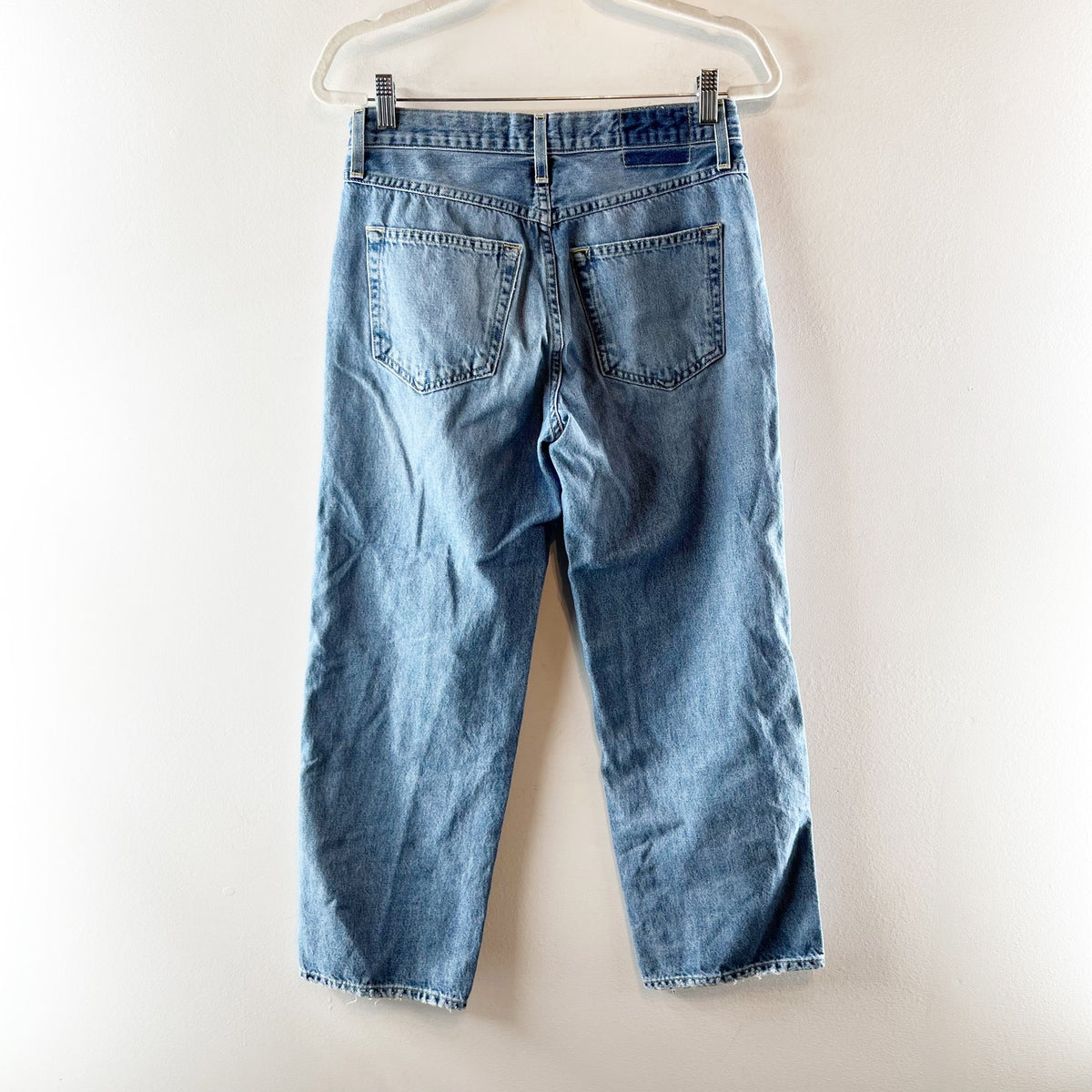 AMO Denim Billie Cotton Mid Rise Cropped Straight Leg Jeans Blue 25