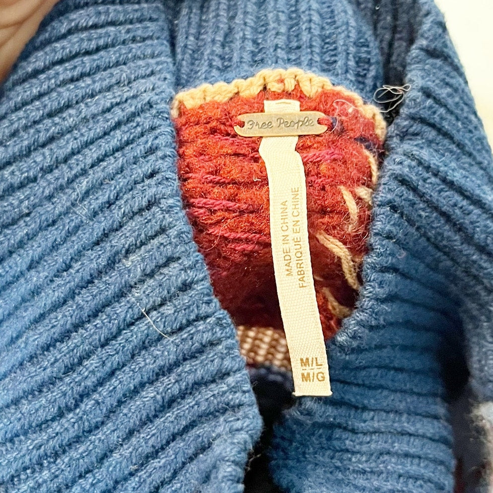 Free People Patched Argyle Long Sleeve Patchwork Mini Dress Ivy League M / L