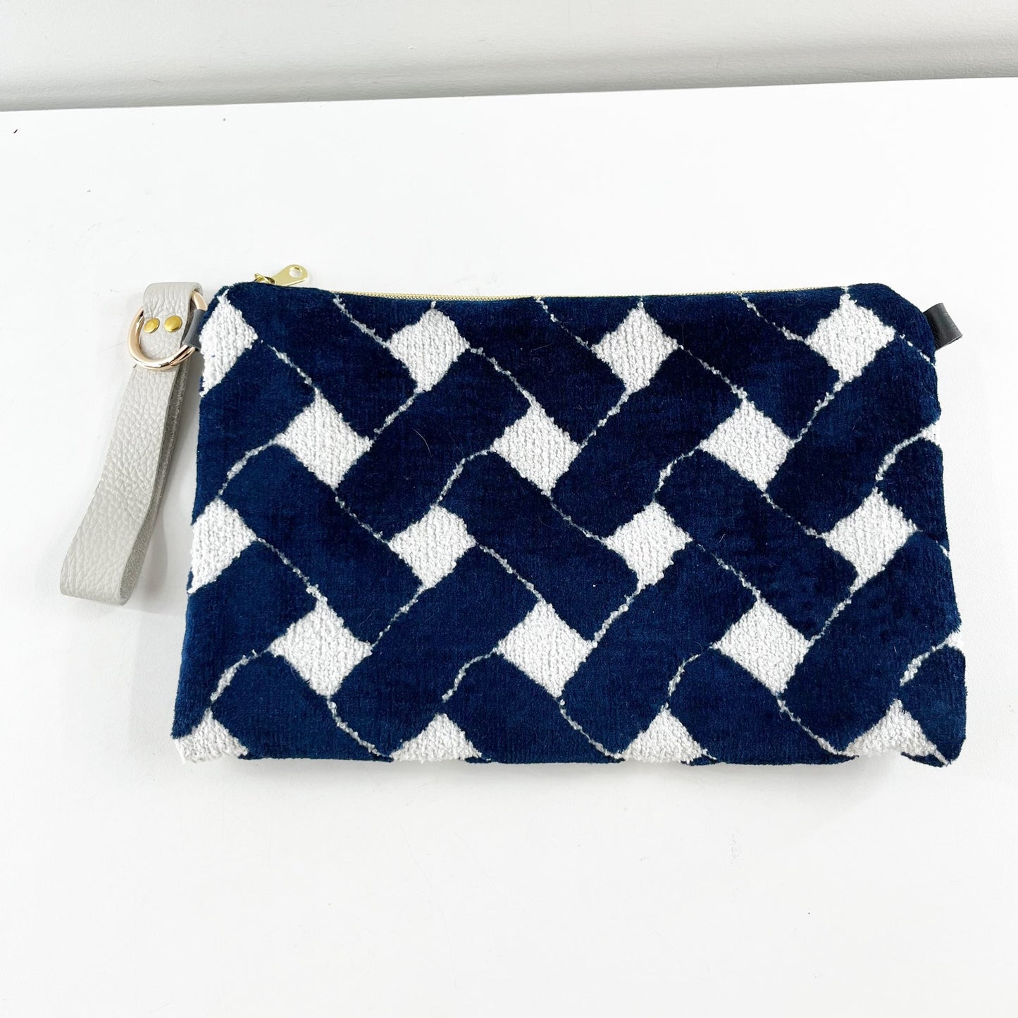 Heather Frank Studio Terry Woven Clutch Pouch Wristlet Blue White
