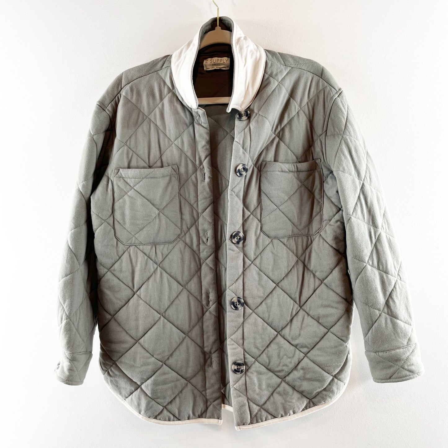 Z Supply Maya Quilted Button Up Jacket Shacket Sage Green XS