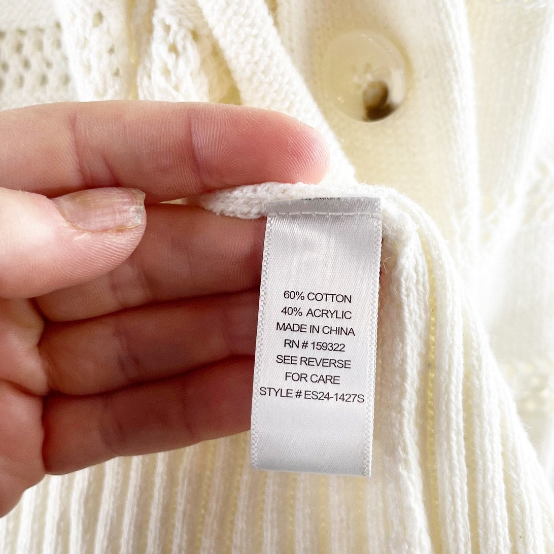 Evereve Button Up Crochet Knit Cardigan Sweater Cream XS