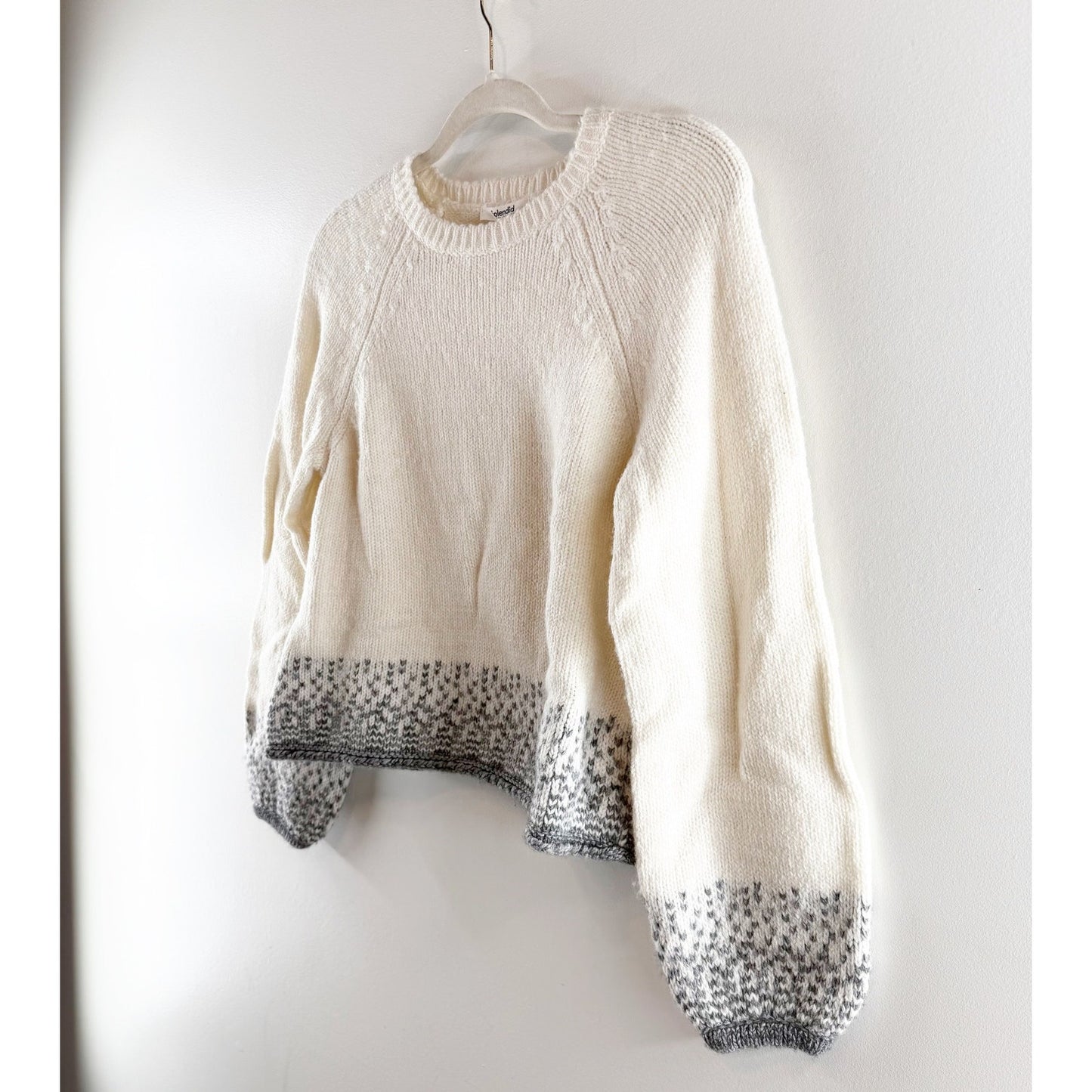 Splendid Matilda Raglan Sleeve Ombre Heart Sweater Cream Ivory Marshmallow Small