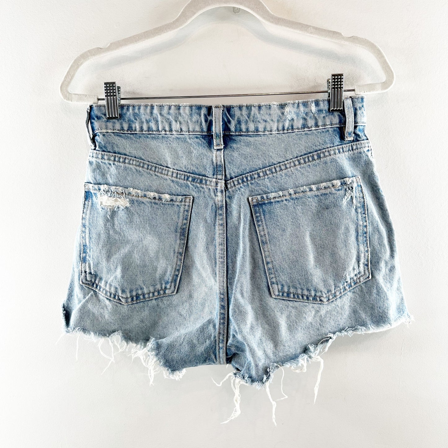 ZARA Distressed Cutoff Button Fly High Rise Denim Jean Shorts Blue 6