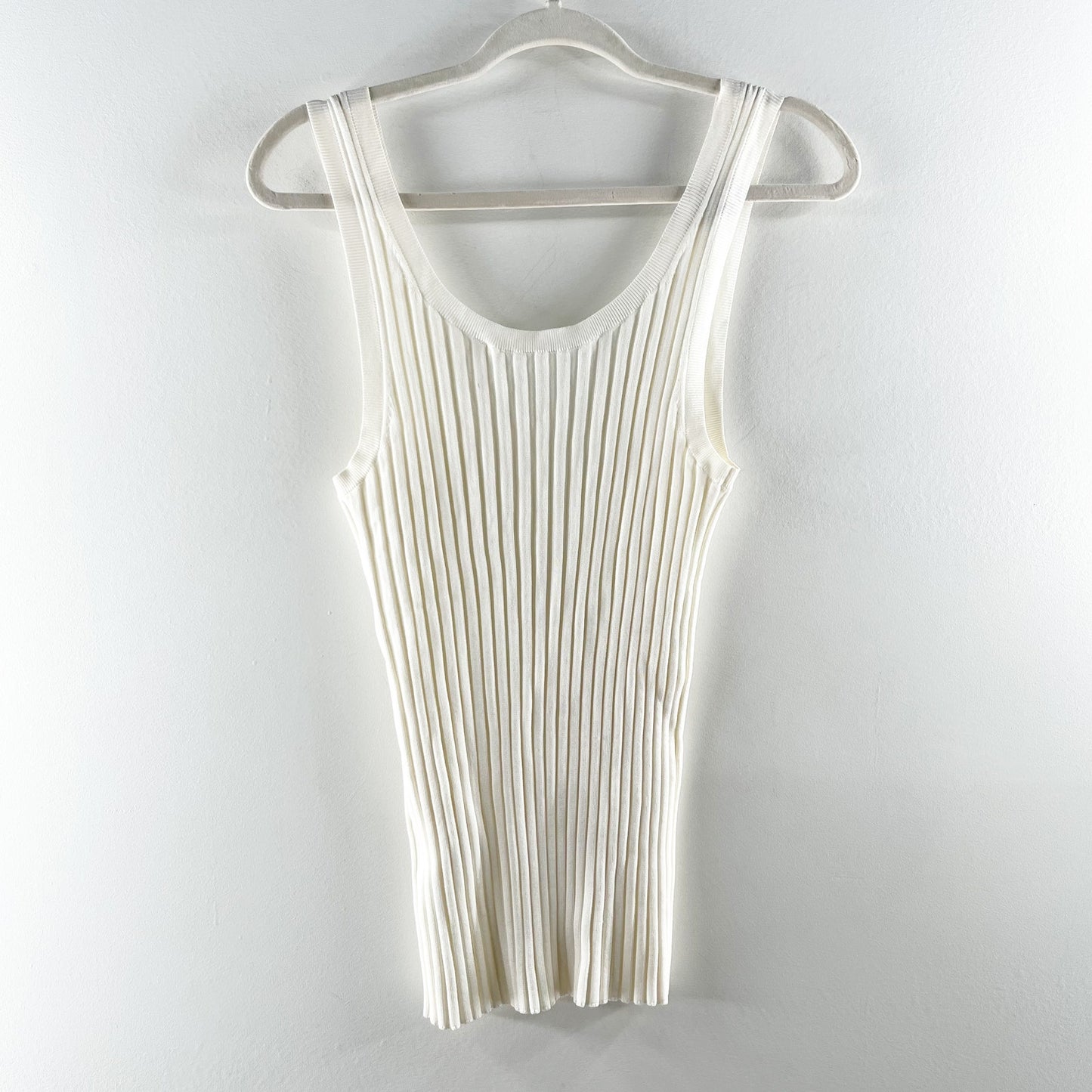 Veronica Beard Sandra Scoop Neck Ribbed Sleeveless Tank Top White Large